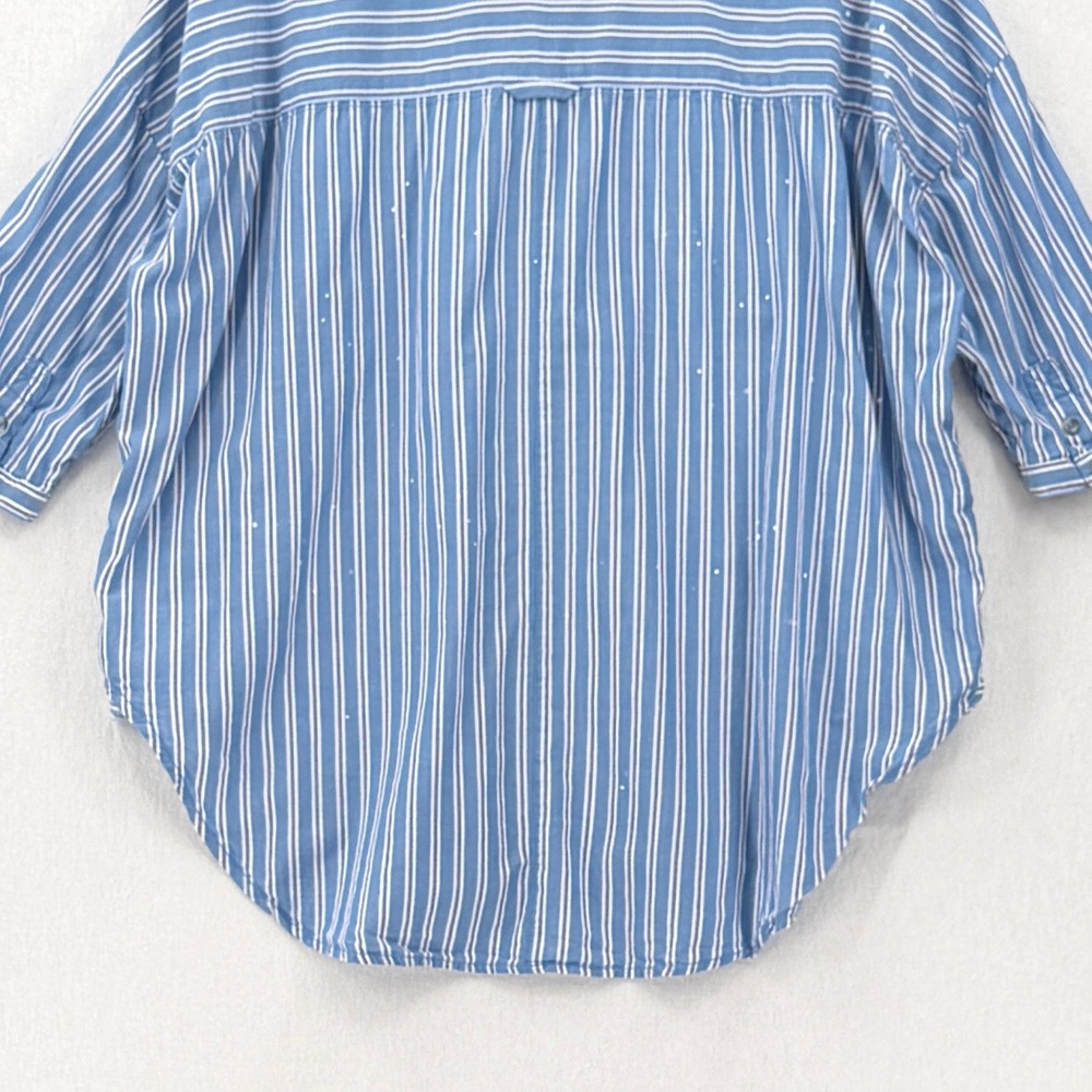 PILCRO The Bo Boyfriend Buttondown Women M L Blue Striped Paint Splatter Shirt - Picture 10 of 16